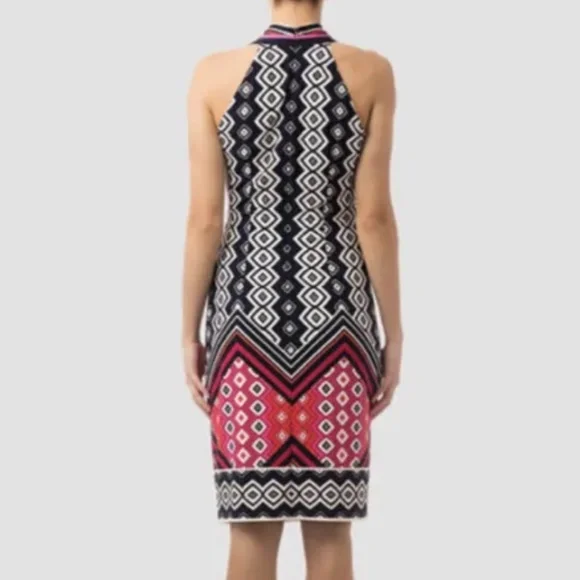 Joseph Ribkoff Abstract Print Sleeveless Sheath Dress Navy/Pink/White Size 4 - Picture 2 of 13